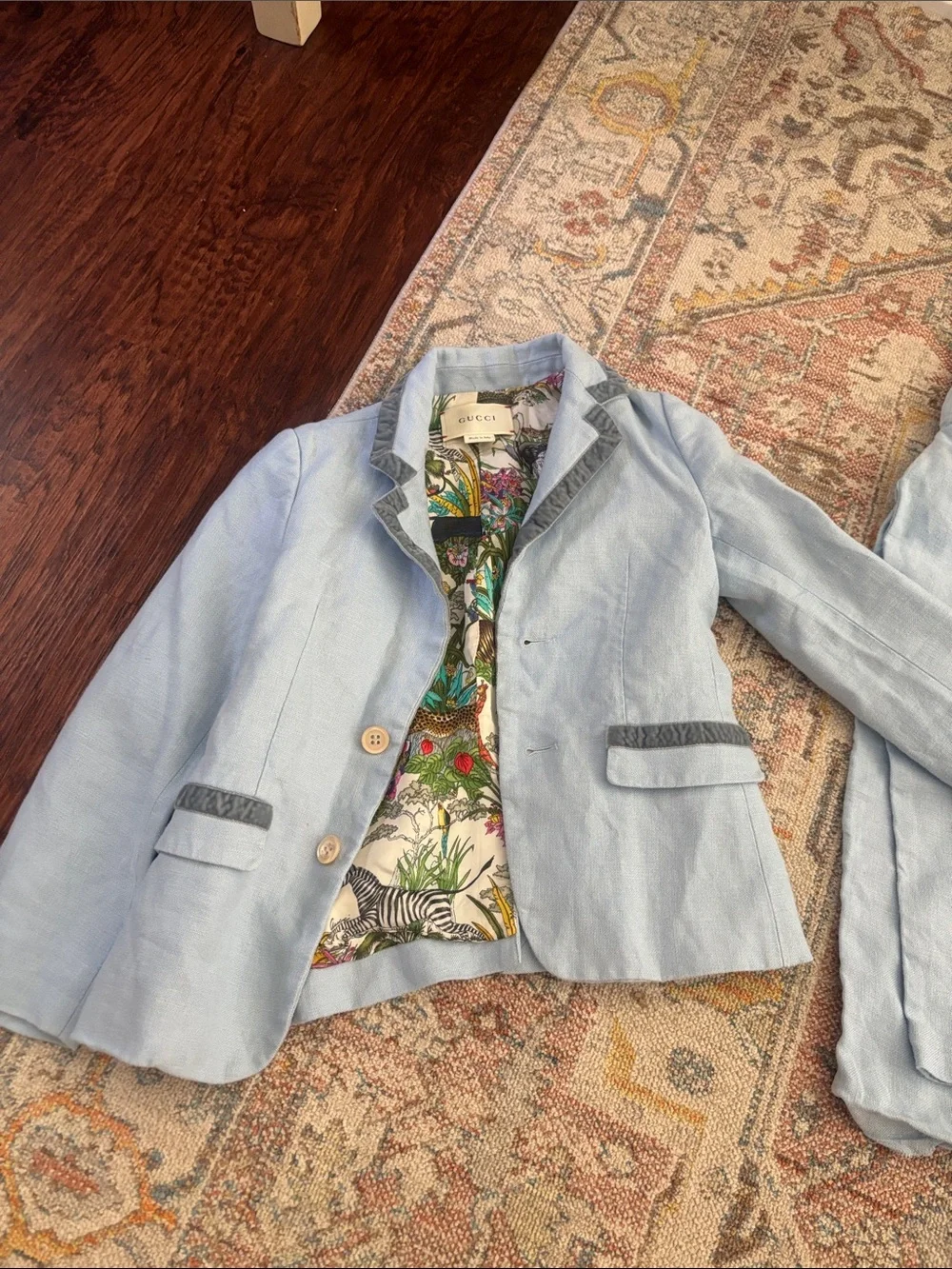 Gucci Kids White Button-Front Shirt with Light Blue Jacket & Pants Set